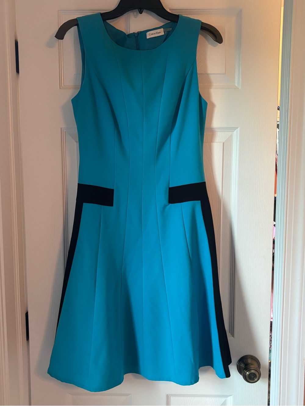 Calvin Klein Turquoise Fit & Flare Dress with Navy Accents